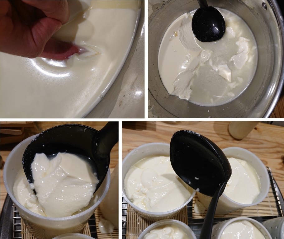 ladling the curd into molds